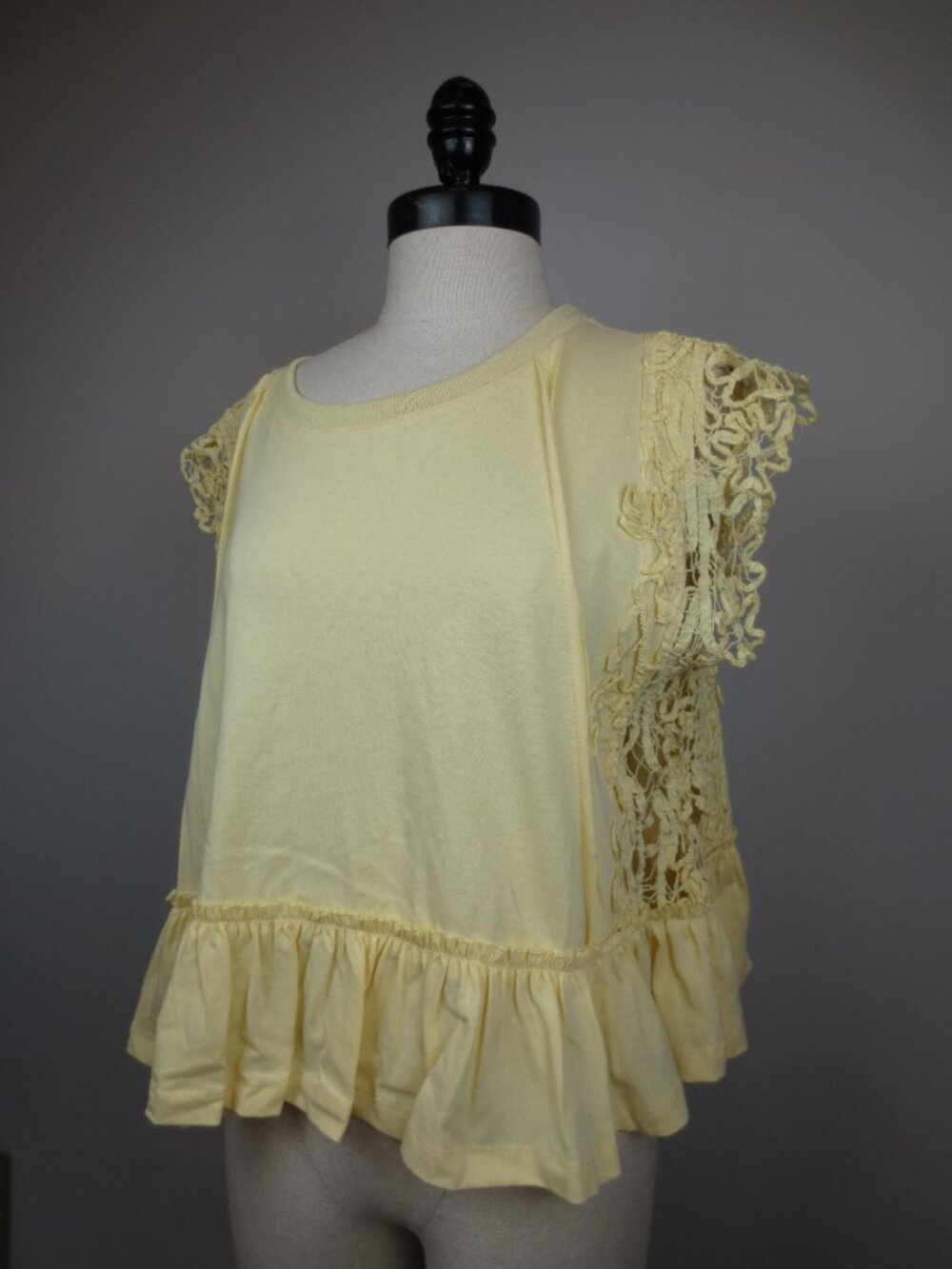 ee:some Buttery Yellow Lace Ruffle Hem Sleeveless Babydoll Top 100% Cotton NWT